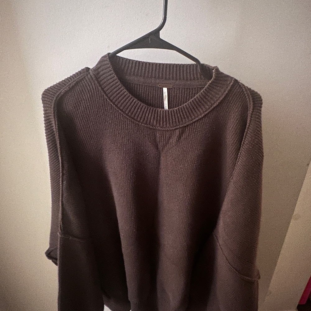 Free People Deep Brown Crew Neck Sweater